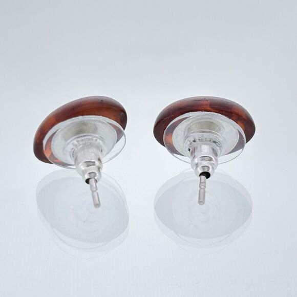 Vintage Sterling Silver 925 Oval Amber Stud Earrings - Picture 3 of 6